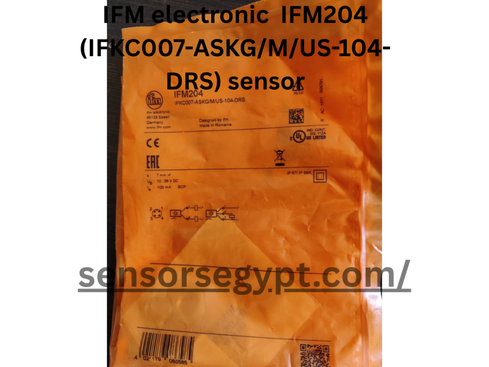 IFM IFM204 (IFKC007) inductive sensor. Features a 7mm non-flush range, versatile PNP dual (NO/NC) outputs, and a rugged IP67/IP69K rated M12 housing."