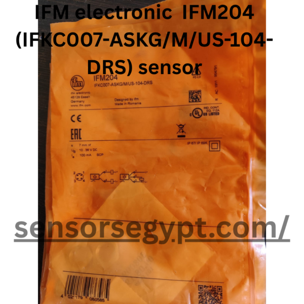 IFM IFM204 (IFKC007) inductive sensor. Features a 7mm non-flush range, versatile PNP dual (NO/NC) outputs, and a rugged IP67/IP69K rated M12 housing."
