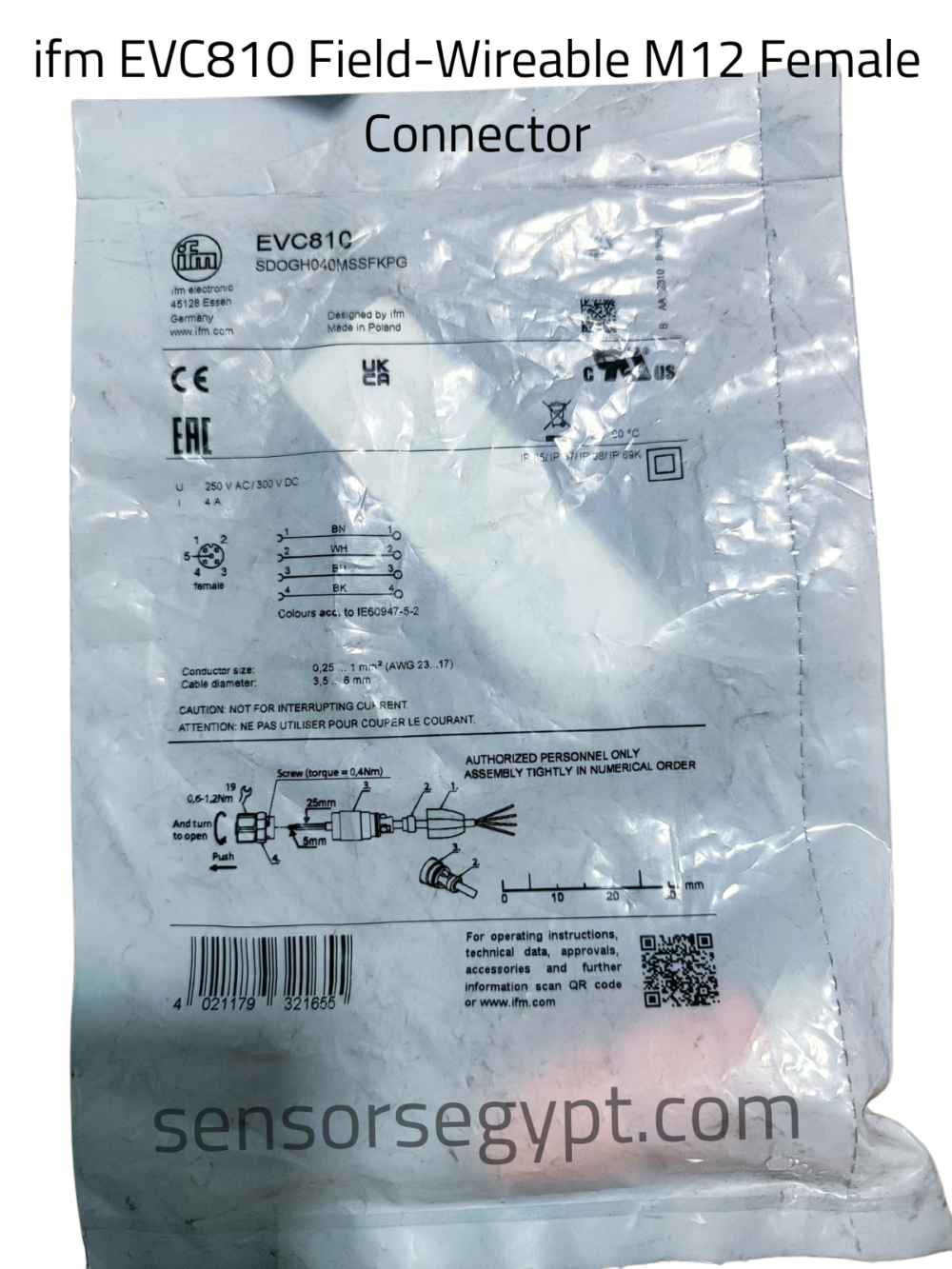 ifm EVC810 Field-Wireable M12 Female Connector