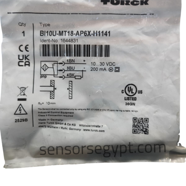TURCK BI10U-MT18-AP6X-H1141 (1644831) uprox+ Factor 1 inductive proximity sensor. M18 flush mount, ultra-extended 10mm range, 10-30V DC PNP NO, M12 connector. Premium factory automation spares