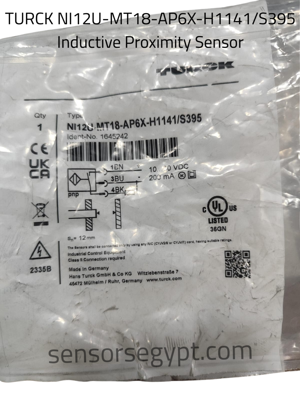 TURCK NI12U-MT18-AP6X-H1141/S395 Inductive Proximity Sensor