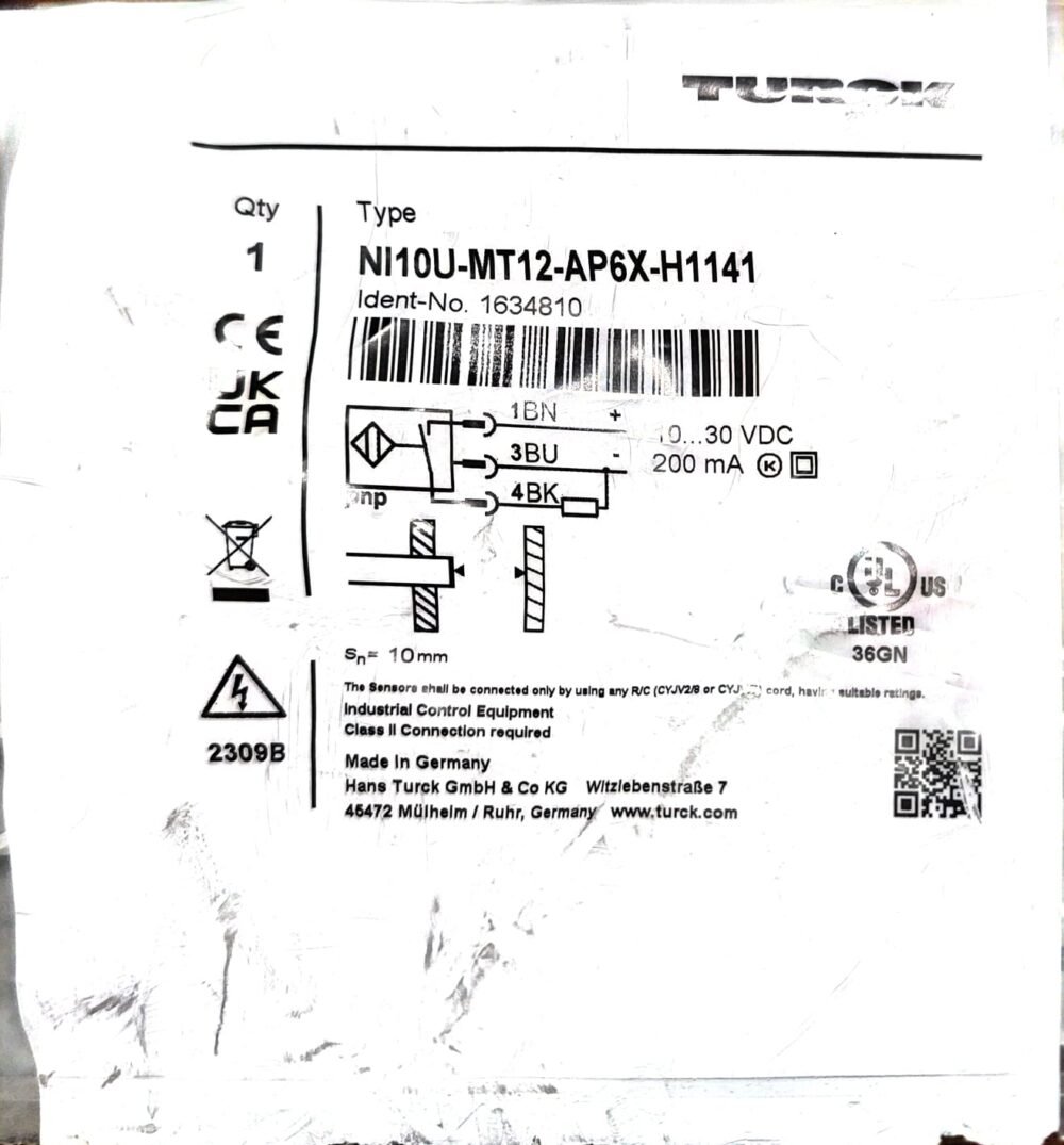 TURCK NI10U-MT12-AP6X-H1141 Inductive Proximity Sensor