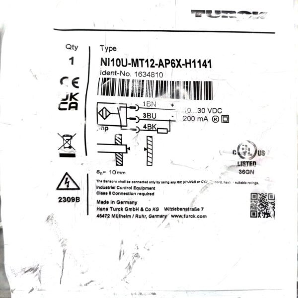 TURCK NI10U-MT12-AP6X-H1141 Inductive Proximity Sensor
