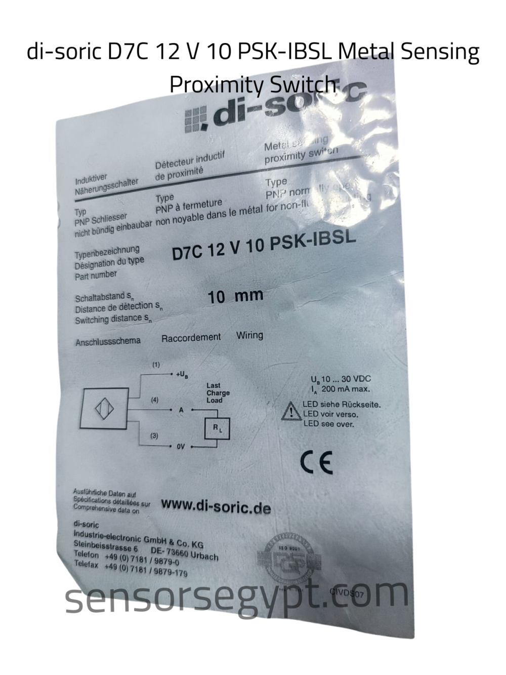 di-soric D7C 12 V 10 PSK-IBSL Metal Sensing Proximity Switch