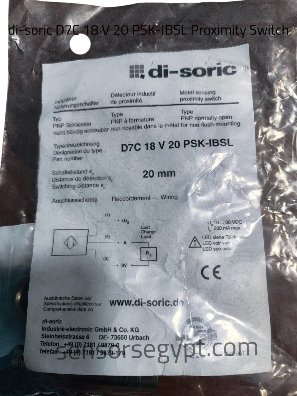 di-soric D7C 18 V 20 PSK-IBSL Proximity Switch